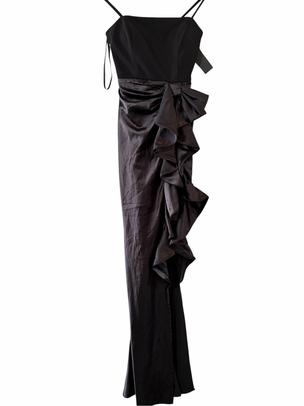 City Studio  Black Ruffled Satin-Detail Evening Gown